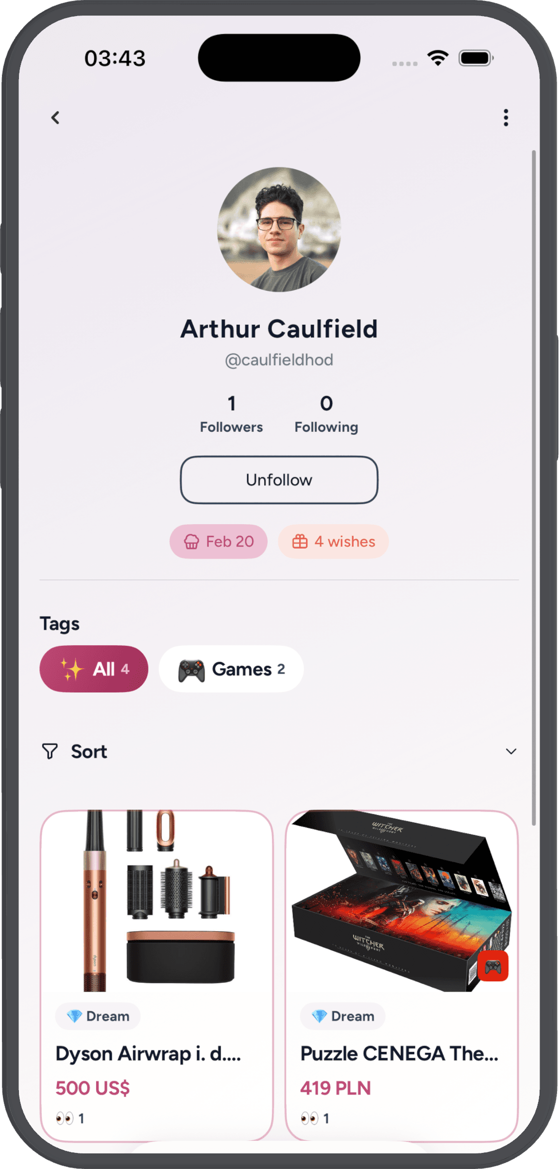 Sharing a wishlist via WhatsApp and iMessage